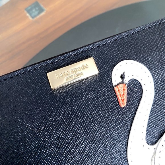 NWT Kate Spade Swan Black Wallet | Zip Around Purse Wristlet - Picture 2 of 12